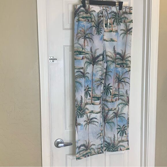 Topshop Hawaiian Print Wide Leg Trousers Size 12 - Picture 5 of 11